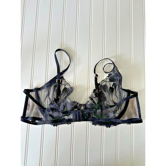 Bluebella Black Colette Bra Embroidered Underwire Size 38DDD/F Lingerie Mesh - Picture 5 of 8
